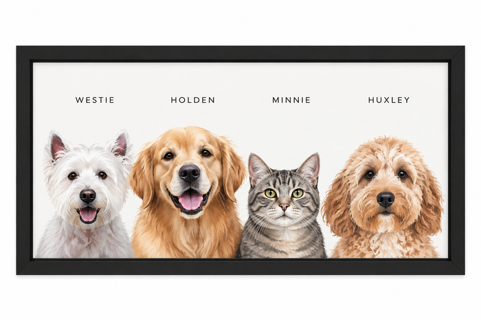 Custom Four Pet Portrait — gallery custom-four-pet-portrait — Dear Paw Studio