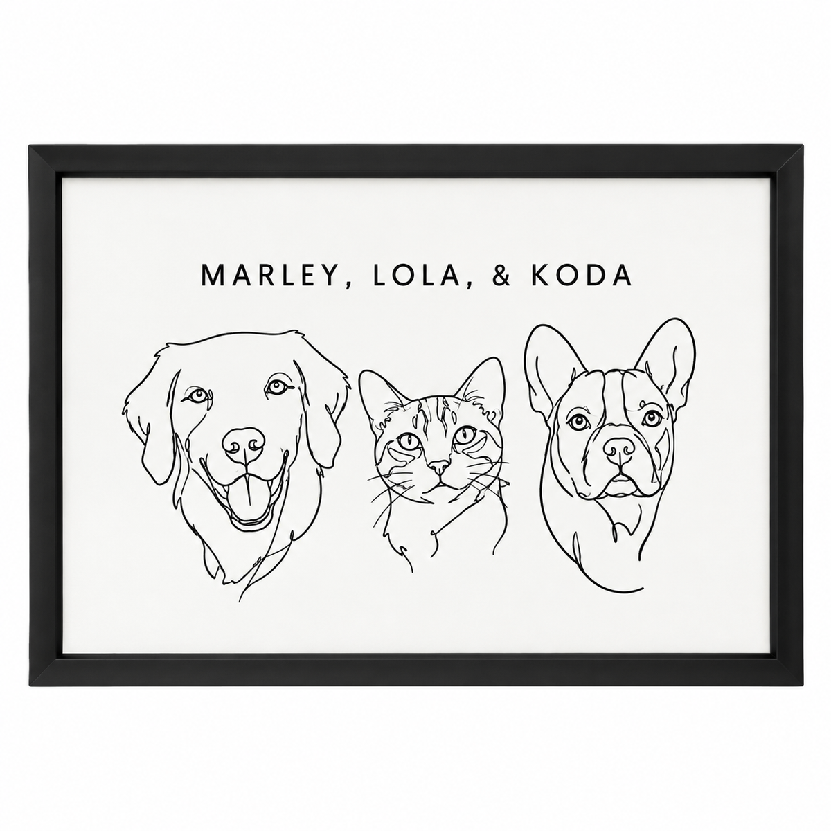 Custom Three Pet Line Drawing Portrait — gallery custom-line-drawing-three-pet-portrait — Dear Paw Studio