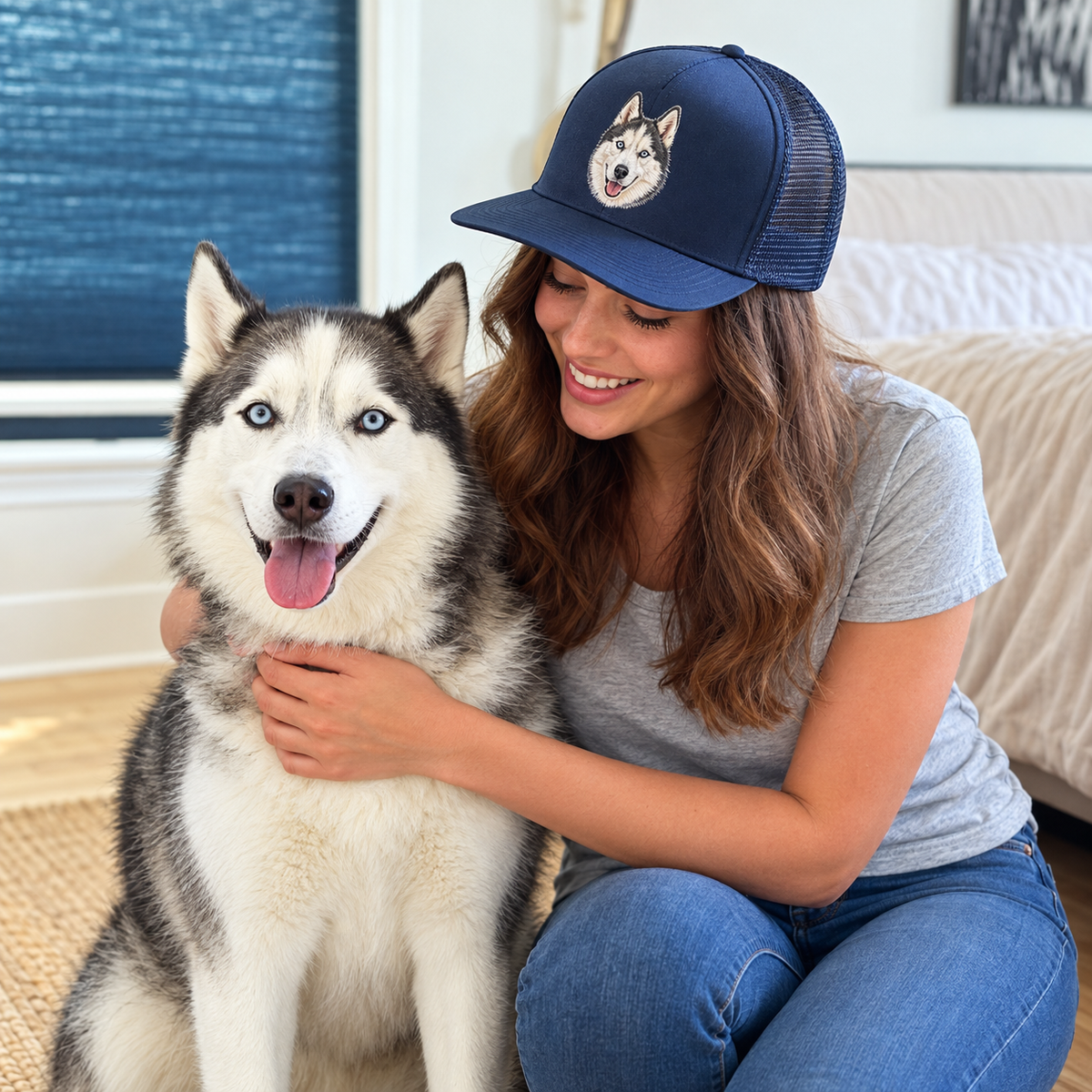 Custom Embroidered Pet Trucker Hat — gallery custom-pet-embroidery-trucker-hat — Dear Paw Studio